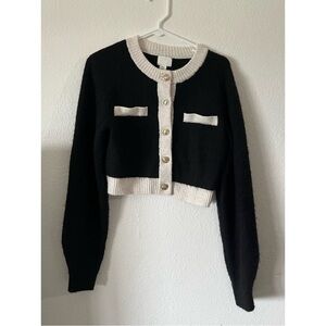 H&M Black and White Cropped Cardigan Sweater